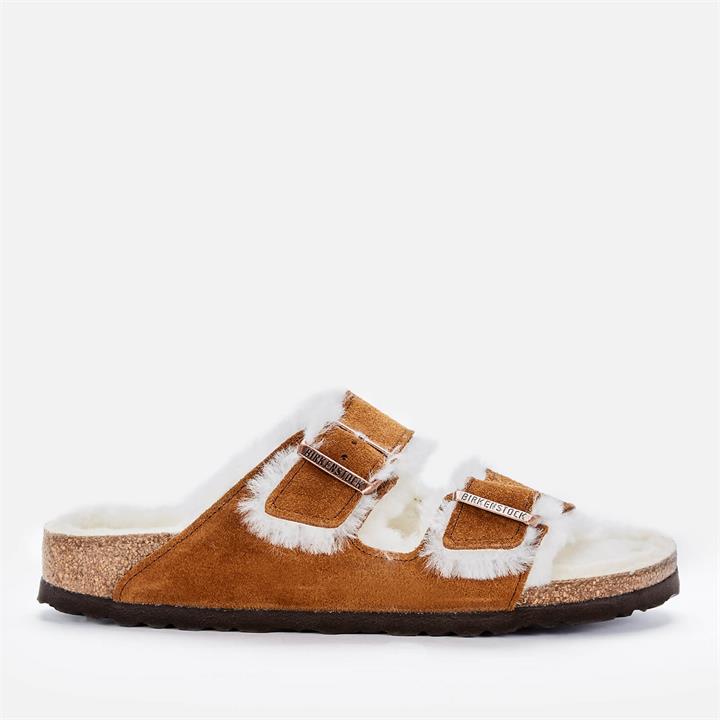Birkenstock Women's Arizona Slim Fit Shearling Double Strap Sandals - Mink - UK 4.5