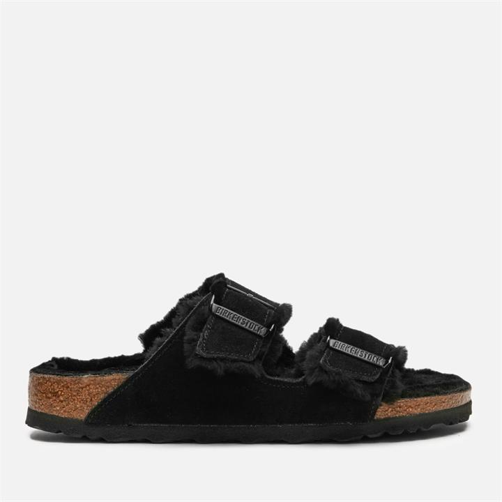 Birkenstock Women's Arizona Slim Fit Slim Fit Shearling Double Strap Sandals - Black/Black - UK 3.5