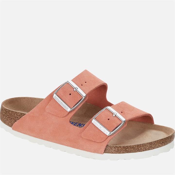 Birkenstock Women's Arizona Slim Fit Suede Double Strap Sandals - Coral Peach - UK 4.5