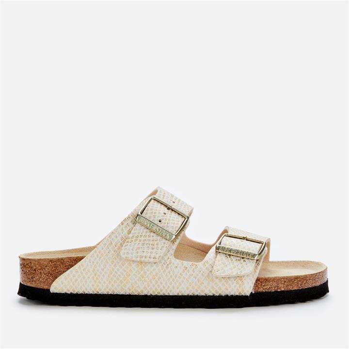 Birkenstock Women's Shiny Python Arizona Slim Fit Double Strap Sandals - Eggshell/Gold - EU 40/UK 7