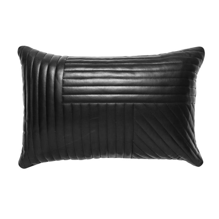 Black Quilted Leather Cushion 60X40Cm