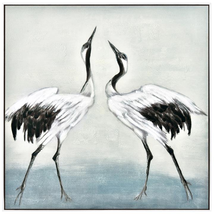 Blue Twin Cranes Painting 83x83cm