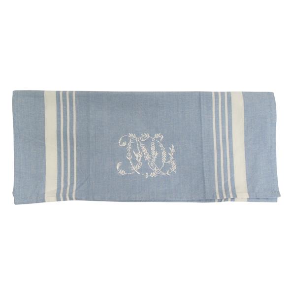 Blue with White Stripe Monogram Teatowel