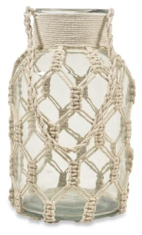 Boho Tall Cotton and Glass Lantern - Clear/Natural