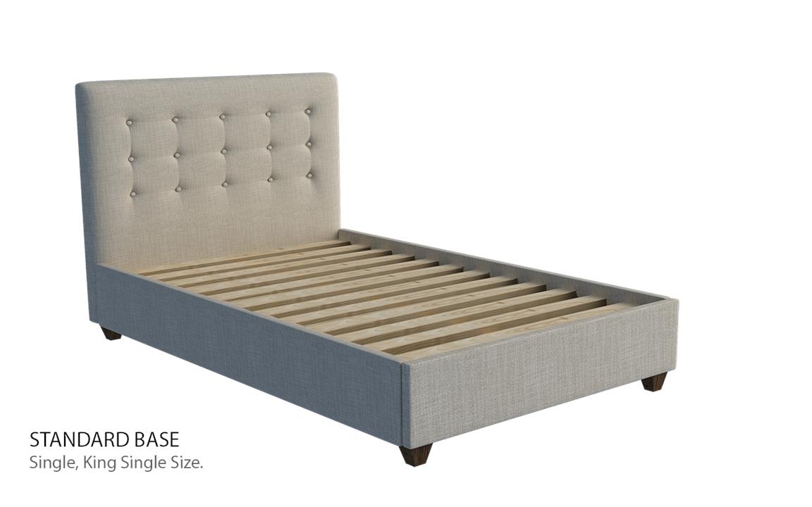 Brighton custom buttoned bed head with choice of standard base