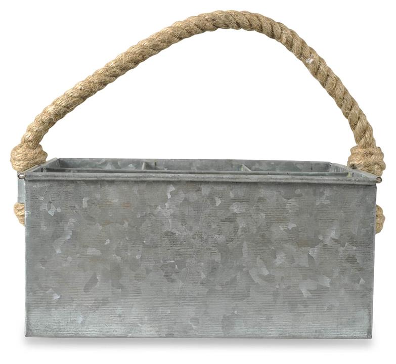 Byron Rect Caddy With Rope Handle - Silver Oxidize/Natural