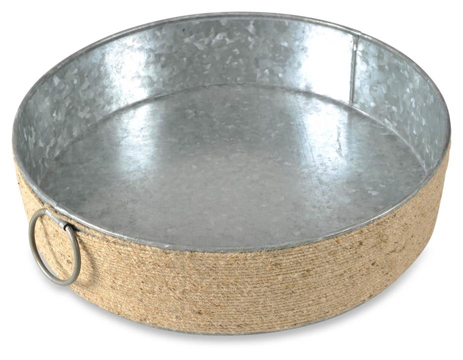 Byron Round Iron Tray Withjute - Silver Oxidize/Natural