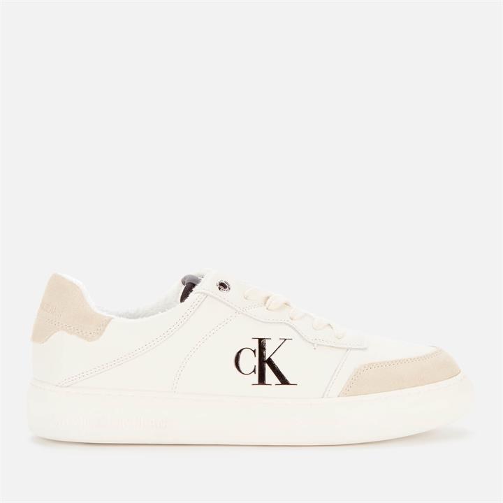 Calvin Klein Jeans Men's Leather Casual Cupsole Trainers - White/Cream/Black - UK 9