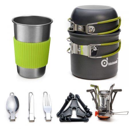 Camping Cookware Stove Carabiner Canister Stand Tripod and Stainless Steel Cup, Tank Bracket, Fork Knife Spoon Kit for Backpacking, Outdoor Camping Hiking and Picnic