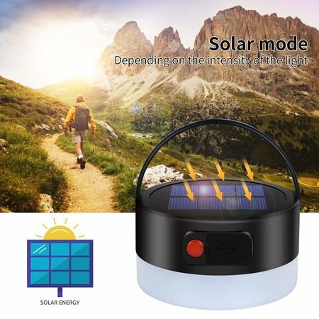 Camping Lights, Rechargeable Solar Camping Lamp Flashlight Multifunctional Portable Led Waterproof Round Tent Lantern for Hiking Fishing Outdoor Travel