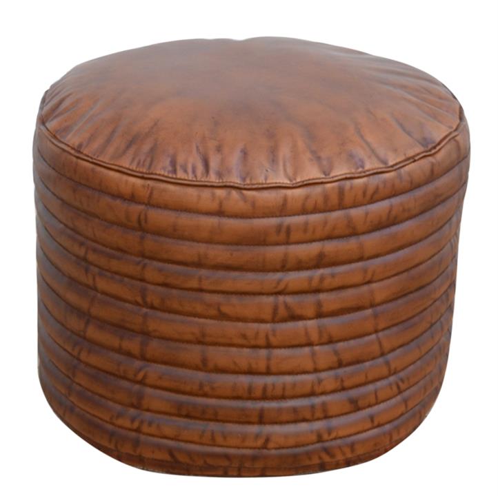 Caramel Grooved Leather Ottoman