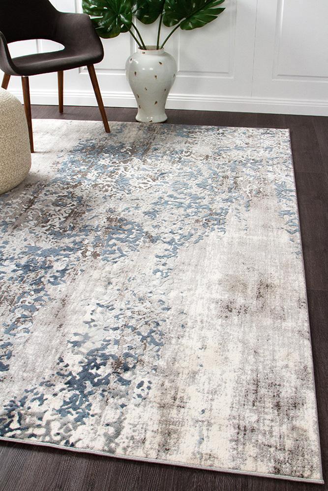 Casper Distressed Modern Rug Blue Grey White 330X240cm