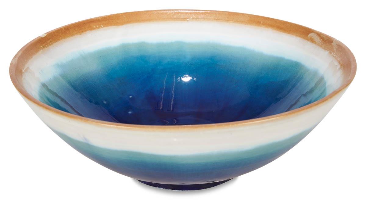 Ceramic Azure Glazed 28cm Bowl - Blue/Natural