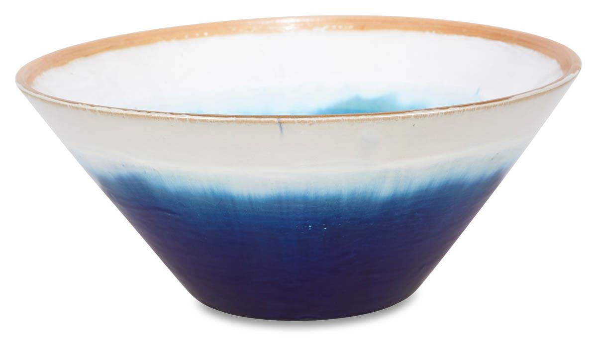Ceramic Azure Glazed 36cm Bowl - Blue/Natural