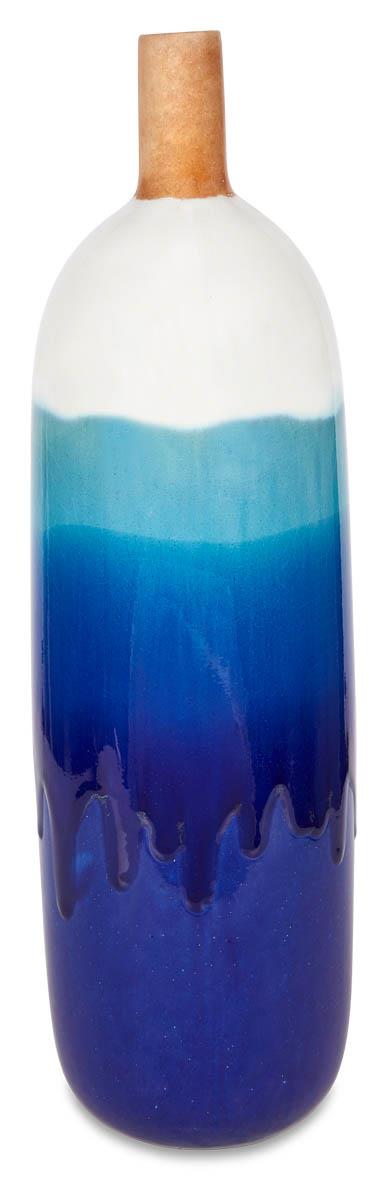 Ceramic Azure Glazed Vase Large - Blue/Natural