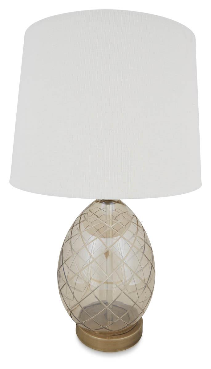 Champagne Egg Glass Table Lamp with Linen Shade - Antique Brass