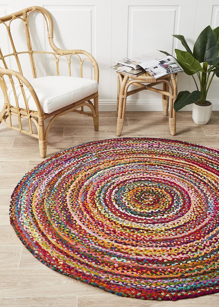 Chandra Braided Cotton Rug Multi 120x120cm