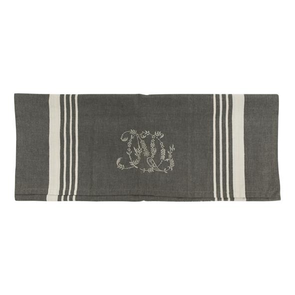 Charcoal with White Stripe Monogram Teatowel