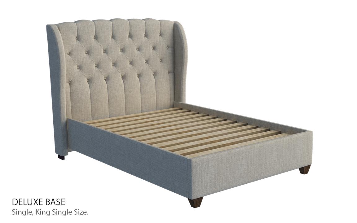 Chateau custom upholstered bed frame with choice of standard base
