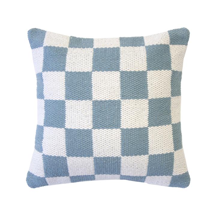 Checker Square Cushion Steel Blue