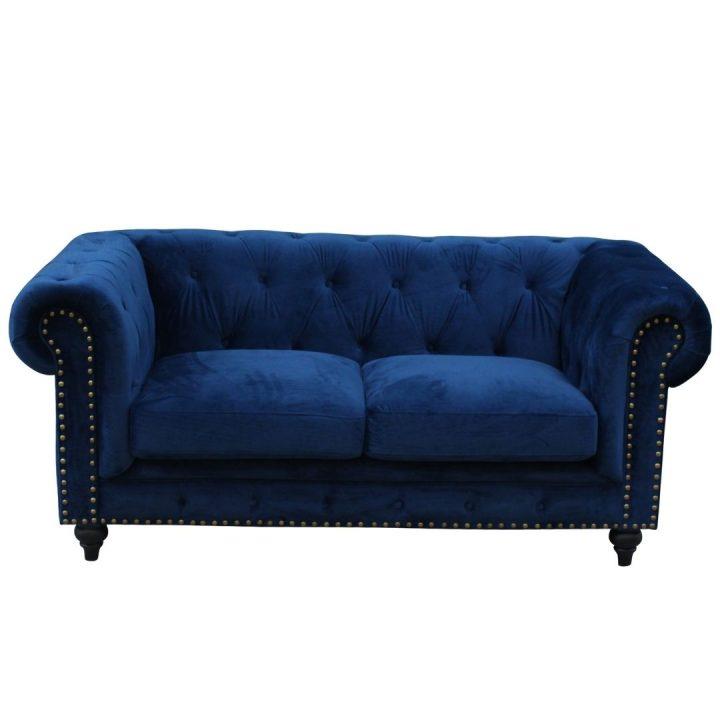 Chesterfield 2 Seater Upholstered In Velluto Lue Navy Velvet
