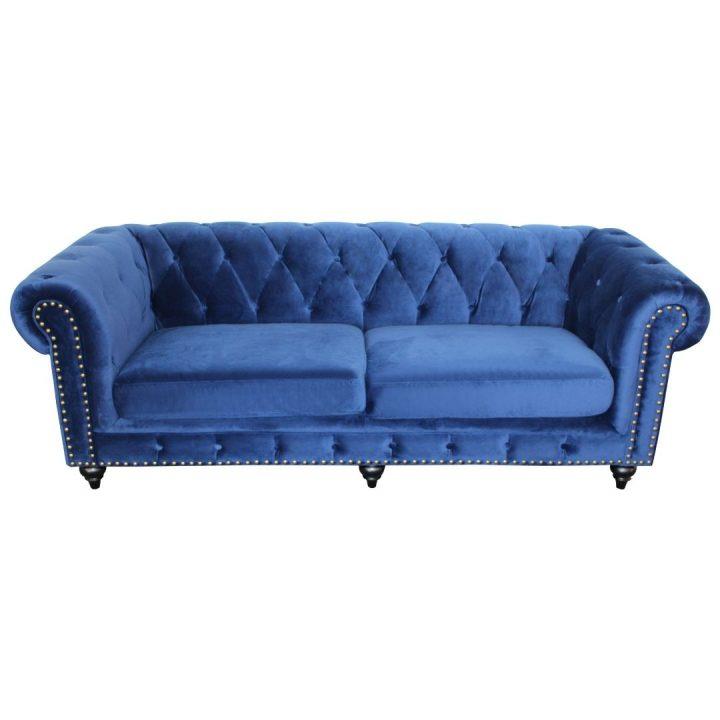 Chesterfield 3 Seater Lounge Velluto Lue Navy Velvet