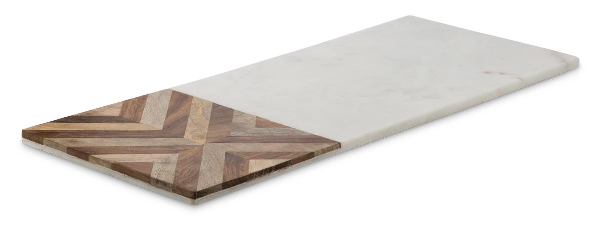 Chevron Detailed Rectangular Wood and Marble Cheese Board