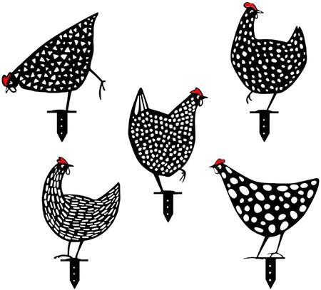 Chicken Yard Art - Garden Figurine Metal Chicken Decoration Handmade Garden Decoration (5PCS)