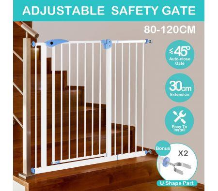 Child Pet Safety Gates Adjustable Baby Gate with A 30CM Extension Barrier 100CM Height 80~120CM Width - White