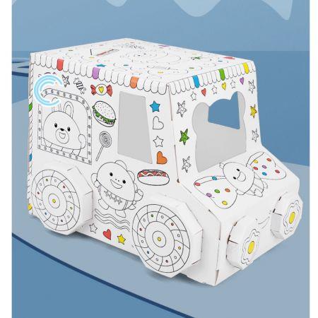 Children Drawing Toy Graffiti Assembly House Model DIY 3D Paper Puzzle with waterpens - #2 candy car