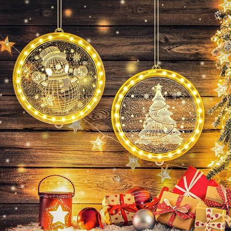 Christmas Decorative 3D Hanging Lights 2 PCS Christmas Window Light Hanging Lighted Window Decorations for Indoor Outdoor Windows  Decorations (Snowman, Xmas Tree)
