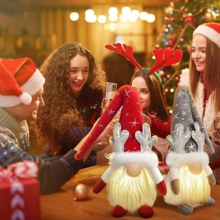 Christmas Gnomes Decorations with LED Light, 2 Pack Handmade  Gnomes, Lighted  Santa Elf Plush Table Ornaments RED And BROWN