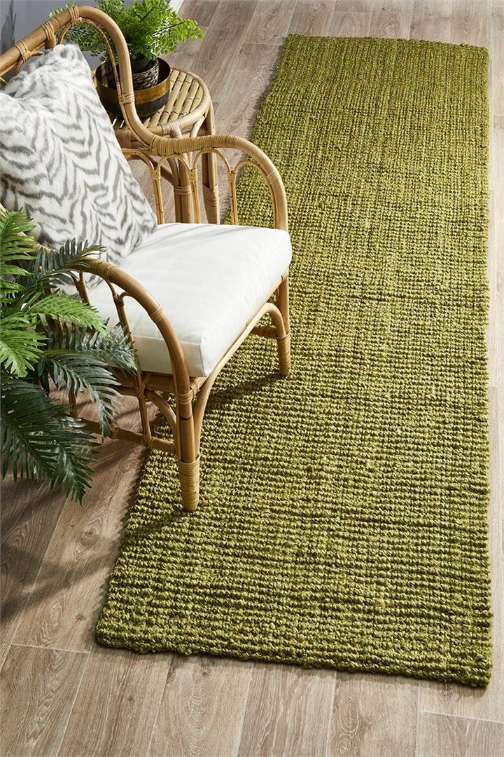 Chunky Natural Fiber Barker Green Runner 300x80cm