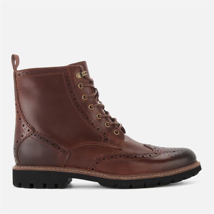 Clarks Men's Batcombe Lord Leather Brogue Lace Up Boots - Dark Tan - UK 8