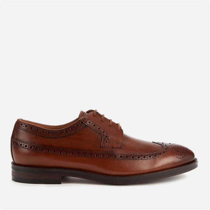 Clarks Men's Oliver Wing Leather Derby Shoes - Dark Tan - UK 7
