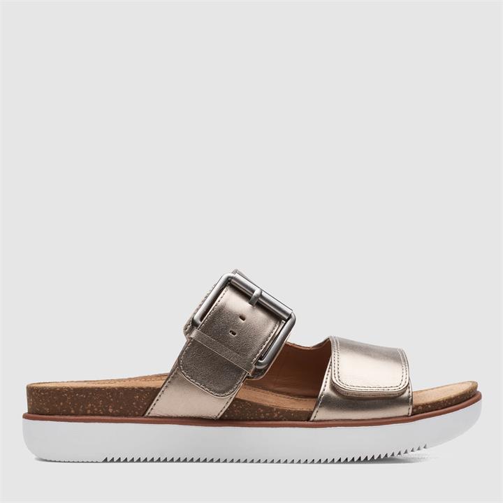Clarks Women's Elayne Ease Leather Double Strap Sandals - Gold Metallic - UK 3