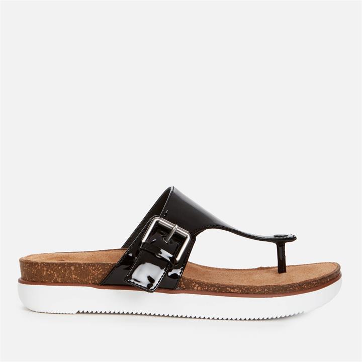 Clarks Women's Elayne Step Patent Leather Toe Post Sandals - Black - UK 3