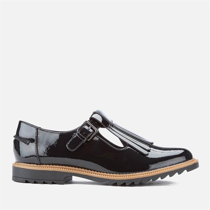 Clarks Women's Griffin Mia Patent Frill T Bar Shoes - Black - UK 8