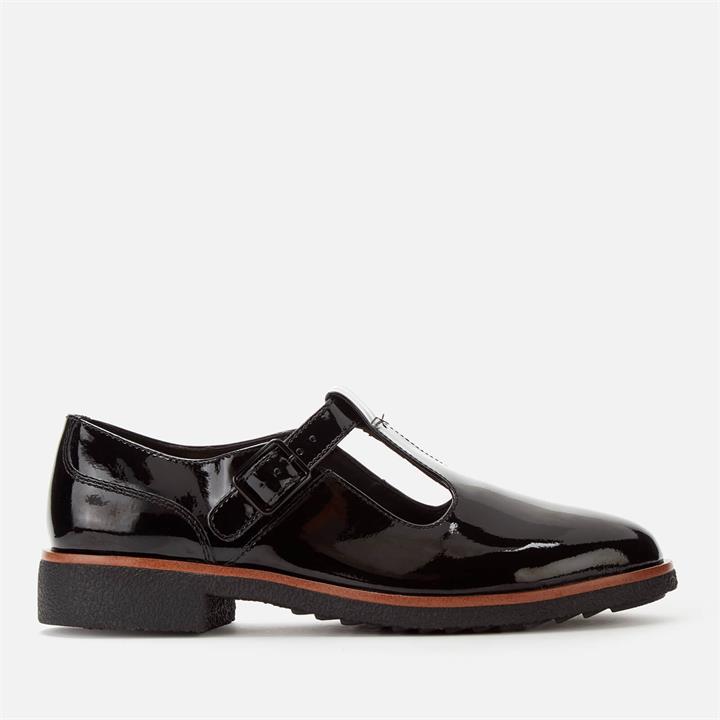 Clarks Women's Griffin Town Patent T-Bar Flats - Black - UK 5