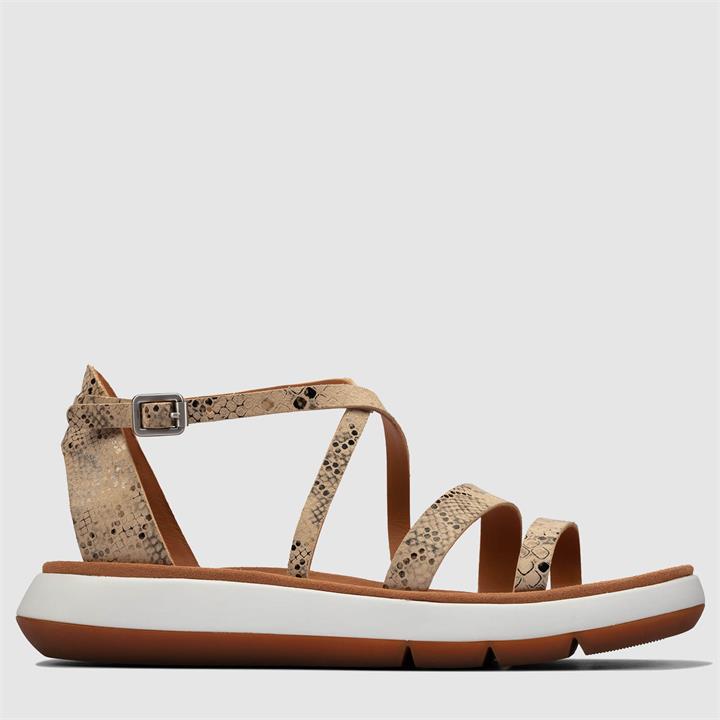 Clarks Women's Jemsa Strap Leather Sandals - Taupe Snake - UK 3