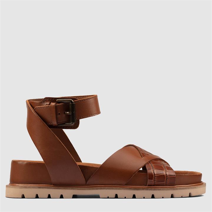 Clarks Women's Orianna Cross Leather Sandals - Dark Tan - UK 3