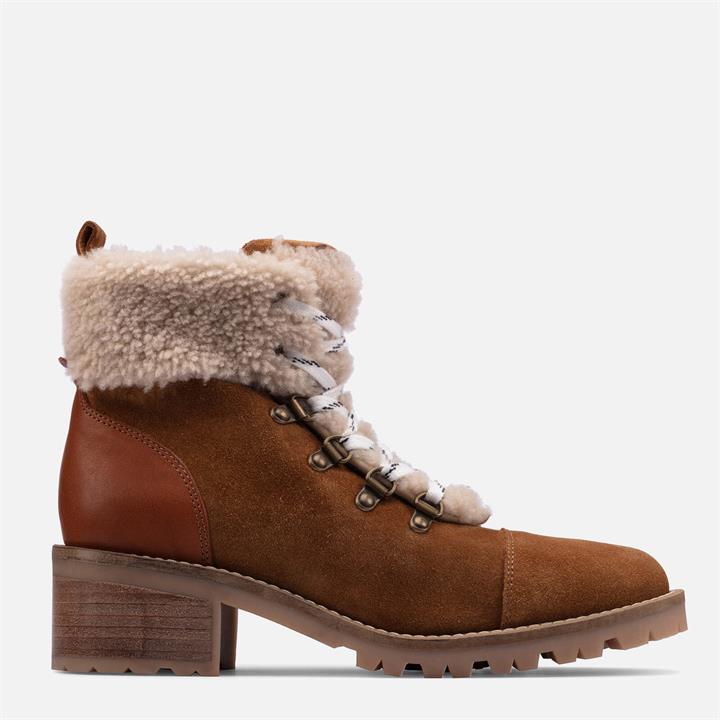 Clarks Women's Roseleigh Sky Suede Heeled Hiking Style Boots - Dark Tan - UK 3