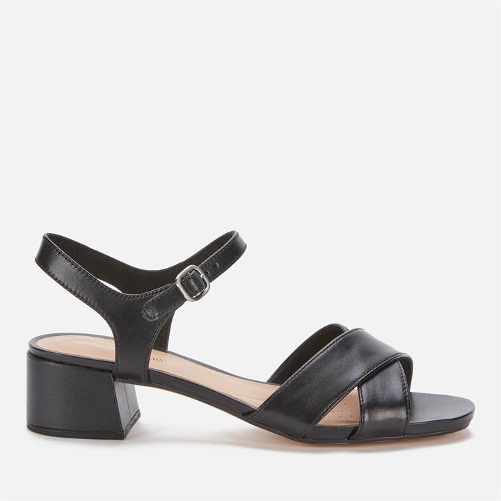 Clarks Women's Sheer35 Strap Leather Block Heeled Sandals - Black - UK 7