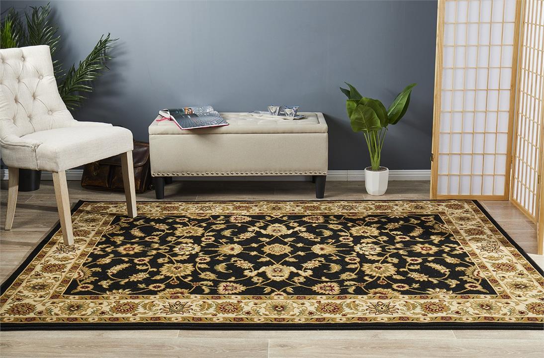 Classic Rug Black with Ivory Border 170x120cm