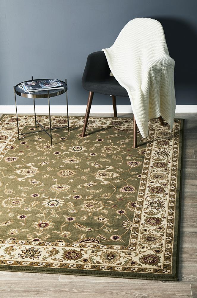Classic Rug Green with Ivory Border 230x160cm