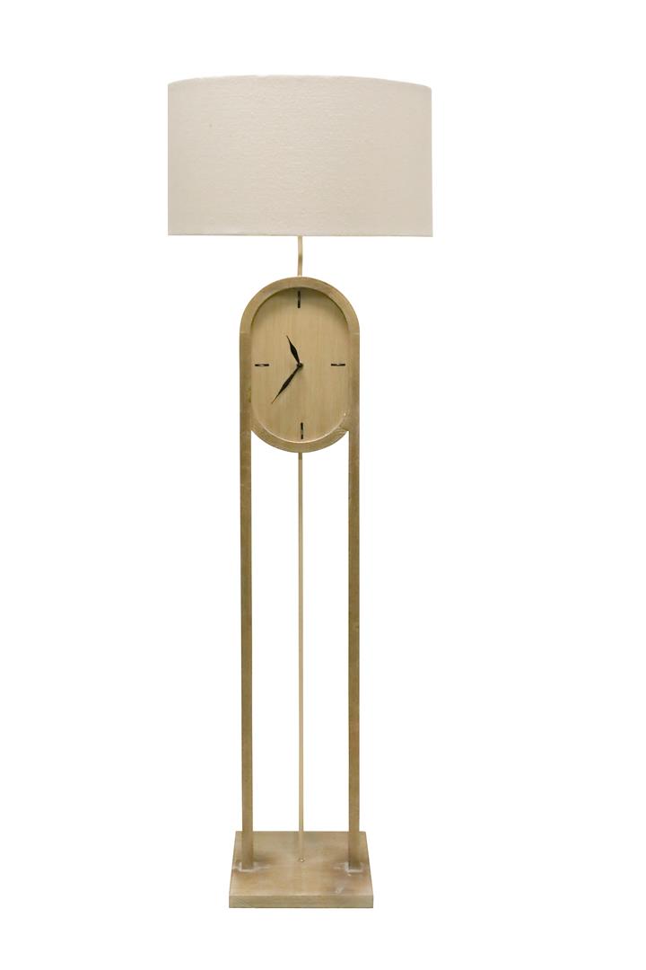 Clock Wooden Floor Lamp - White Linen Shade