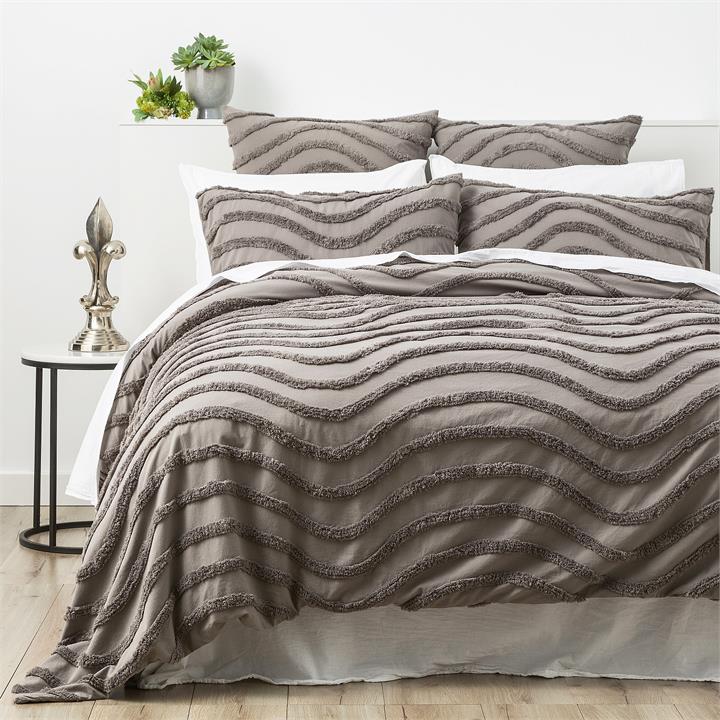 Cloud Linen Wave  Cotton Chenille Vintage washed tufted Quilt cover Set Double Grey