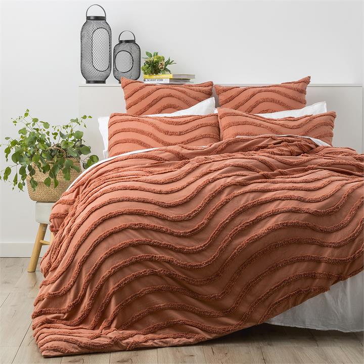 Cloud Linen Wave  Cotton Chenille Vintage washed tufted Quilt cover Set Queen Rust