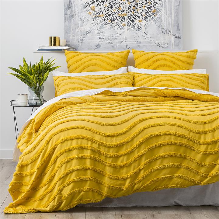 Cloud Linen Wave  Cotton Chenille Vintage washed tufted Quilt cover Set Super King Mustard