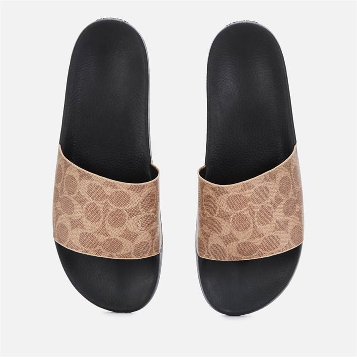 Coach Men's Signature Coated Canvas Pool Slide Sandals - Tan Signature - UK 7